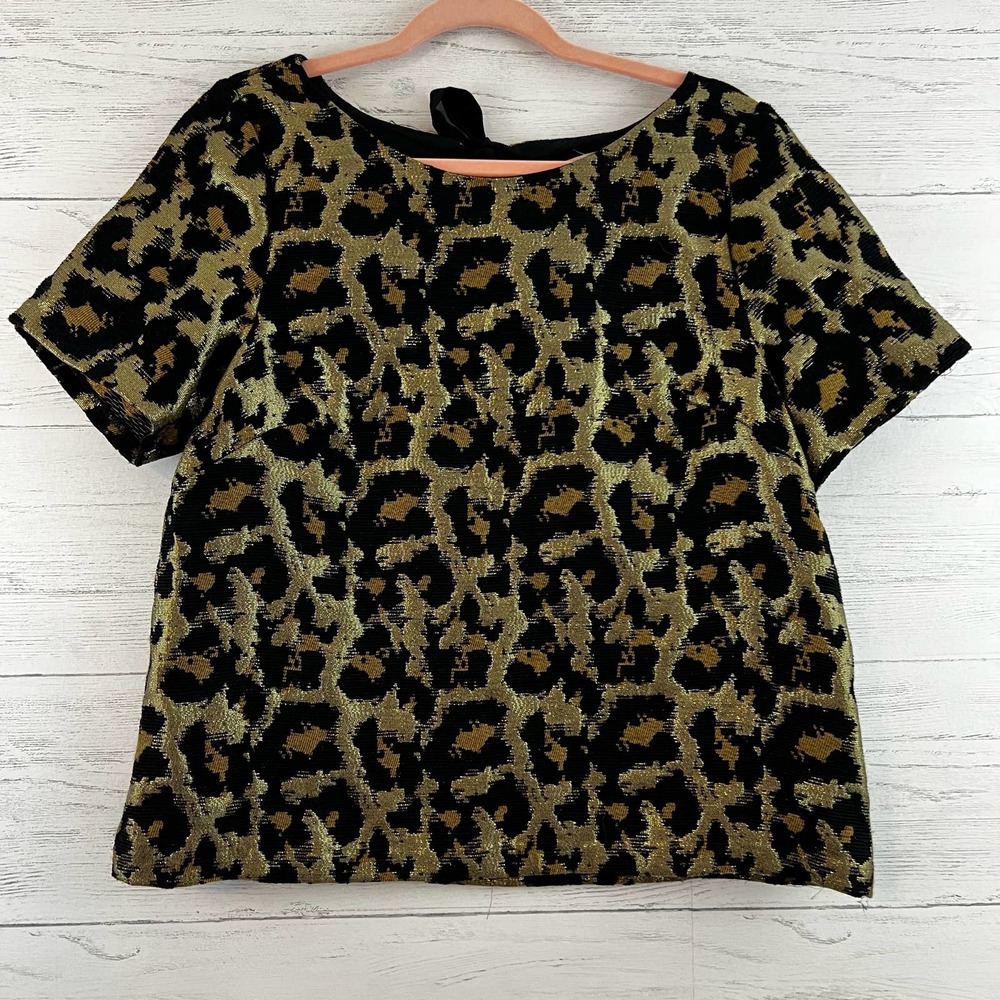 Hutch Metallic Gold and Black Leopard Print Short Sleeve Top